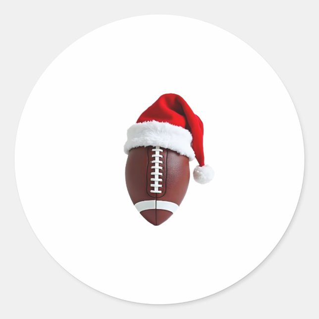 Christmas American Football Ball Santa Hat (3) Classic Round Sticker (Front)