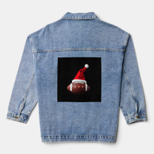 Christmas American Football Ball Santa Hat (3) Denim Jacket