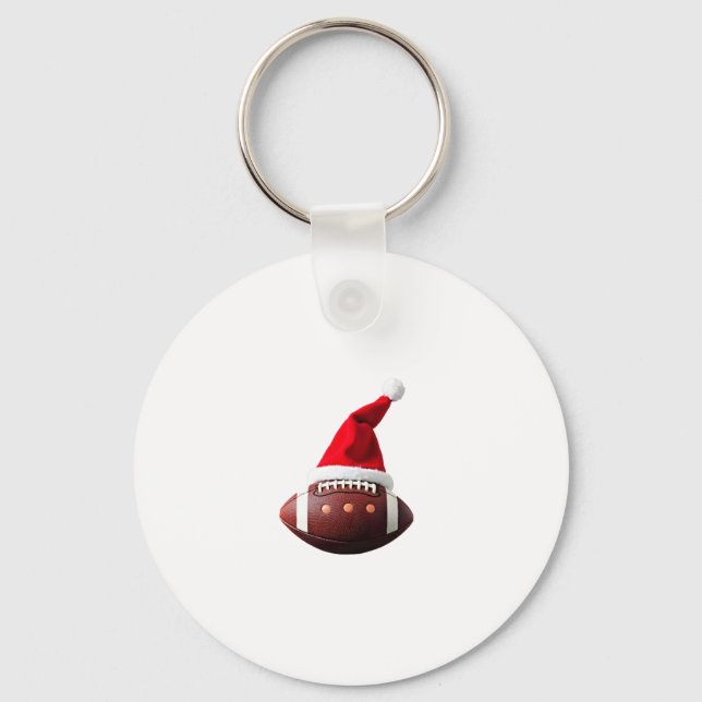 Christmas American Football Ball Santa Hat (3) Key Ring (Front)