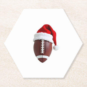 Christmas American Football Ball Santa Hat (3) Paper Coaster
