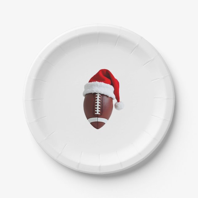 Christmas American Football Ball Santa Hat (3) Paper Plate (Front)