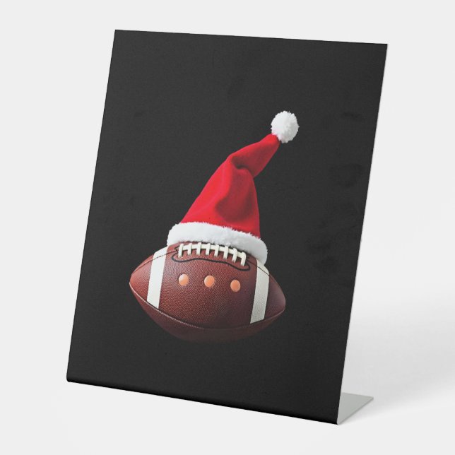 Christmas American Football Ball Santa Hat (3) Pedestal Sign (Front)