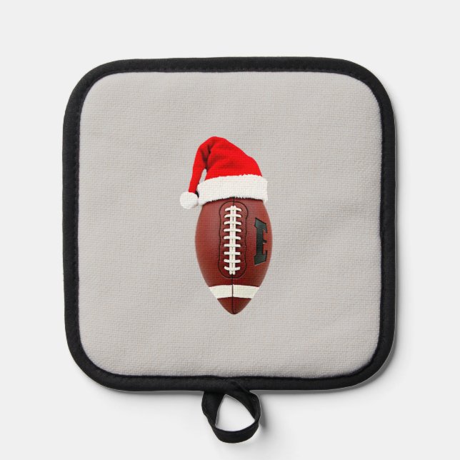 Christmas American Football Ball Santa Hat (3) Pot Holder (Front)