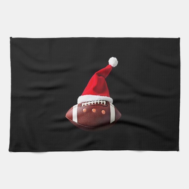 Christmas American Football Ball Santa Hat (3) Tea Towel (Horizontal)