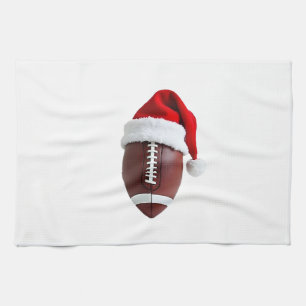 Christmas American Football Ball Santa Hat (3) Tea Towel