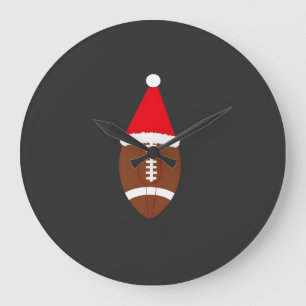 Christmas American Football Ball Santa Hat (4) Large Clock
