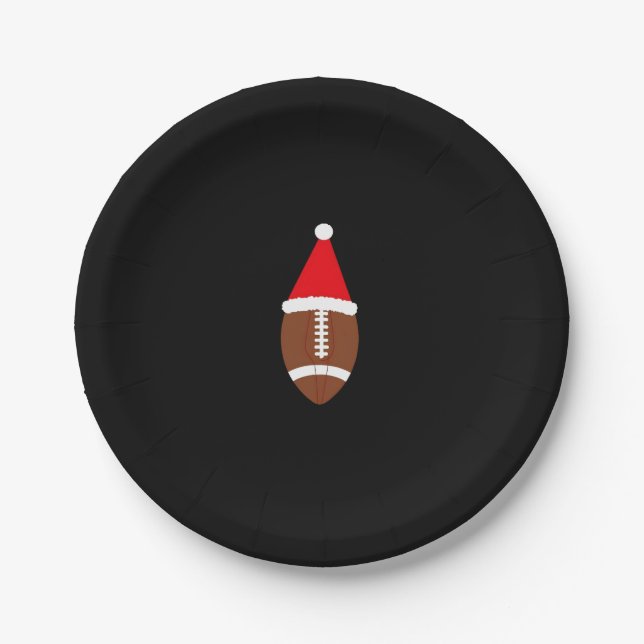 Christmas American Football Ball Santa Hat (4) Paper Plate (Front)