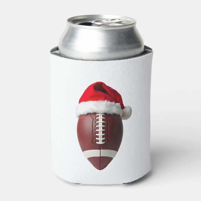 Christmas American Football Ball Santa Hat Can Cooler (Can Front)