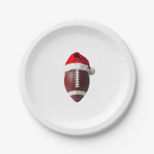 Christmas American Football Ball Santa Hat Paper Plate