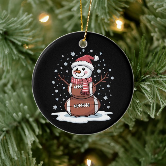 Christmas American Football Snowman Xmas Sport  Ceramic Ornament (Tree)