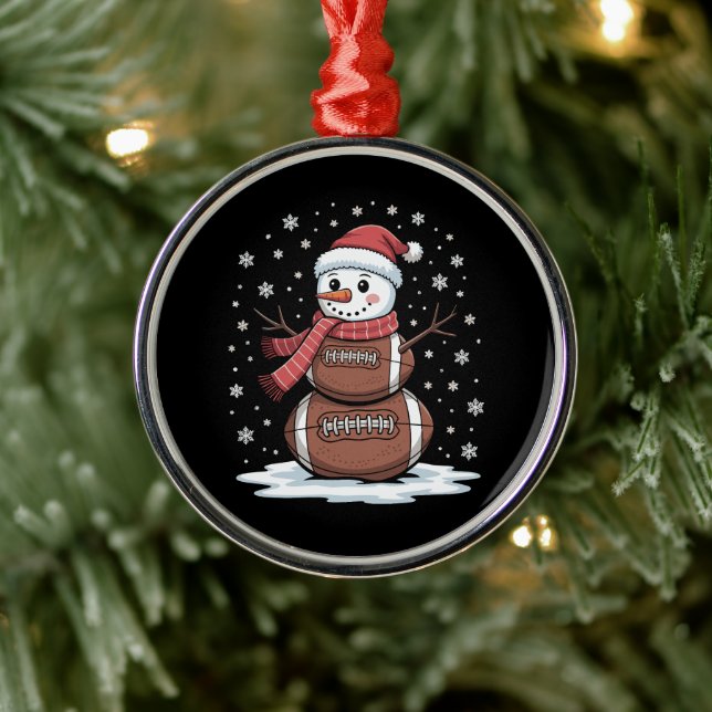 Christmas American Football Snowman Xmas Sport Metal Ornament (Tree)