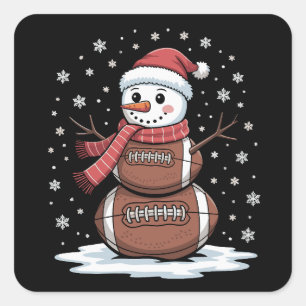 Christmas American Football Snowman Xmas Sport Square Sticker