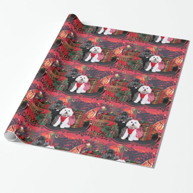 Christmas - Amiche Poodle - Tinkerbell Maltese Wrapping Paper (Unrolled)