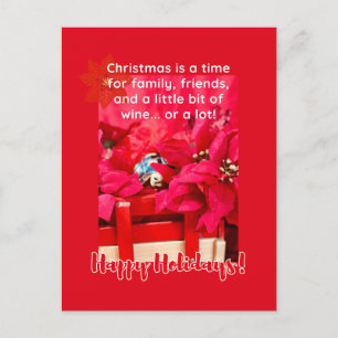 Christmas and a lot of wine Turtle and poinsettias Postcard