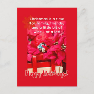 Christmas and a lot of wine Turtle and poinsettias Postcard