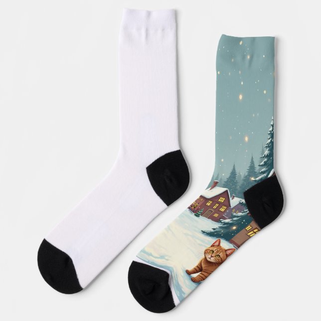 Christmas and Cat socks (Left)