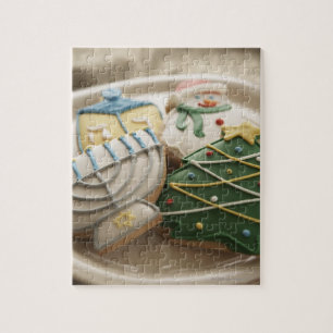 Christmas and Hanukkah cookies on plate, Jigsaw Puzzle
