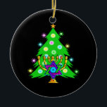 Christmas and Hanukkah Together Ceramic Tree Decoration<br><div class="desc">Christmas and Hanukkah on gifts for interfaith families that celebrate the joy of Christmas and beauty of Chanukah.  Featuring Xmas tree and menorah with jewish star of david surrounded by holiday presents on greeting cards,  postage,  gift ideas and apparel for the family.</div>