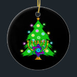Christmas and Hanukkah Together Ceramic Tree Decoration<br><div class="desc">Christmas and Hanukkah on gifts for interfaith families that celebrate the joy of Christmas and beauty of Chanukah.  Featuring Xmas tree and menorah with jewish star of david surrounded by holiday presents on greeting cards,  postage,  gift ideas and apparel for the family.</div>