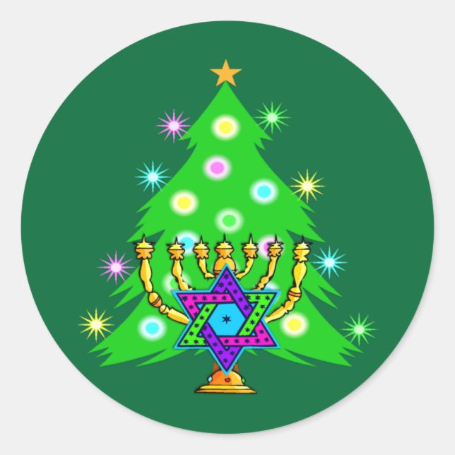 Christmas and Hanukkah Together Classic Round Sticker (Front)