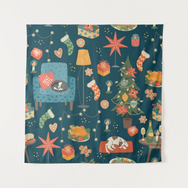 Christmas and Happy New Year seamless pattern. Swe Tapestry (Front)