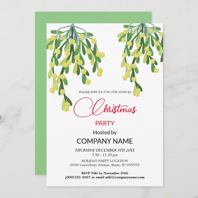 Christmas  and Mistletoe Decorations Corporate Inv Invitation (Front/Back)