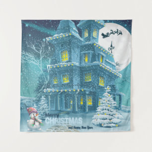 Christmas and New Year greeting card with the imag Tapestry