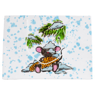 Christmas and New Year mouse with a cone Large Gift Bag