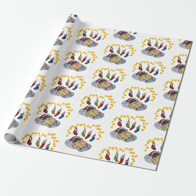 Christmas and New Year mouse with stockings Wrapping Paper (Unrolled)