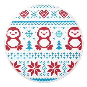 Christmas and Winter knitted pattern Ceramic Knob