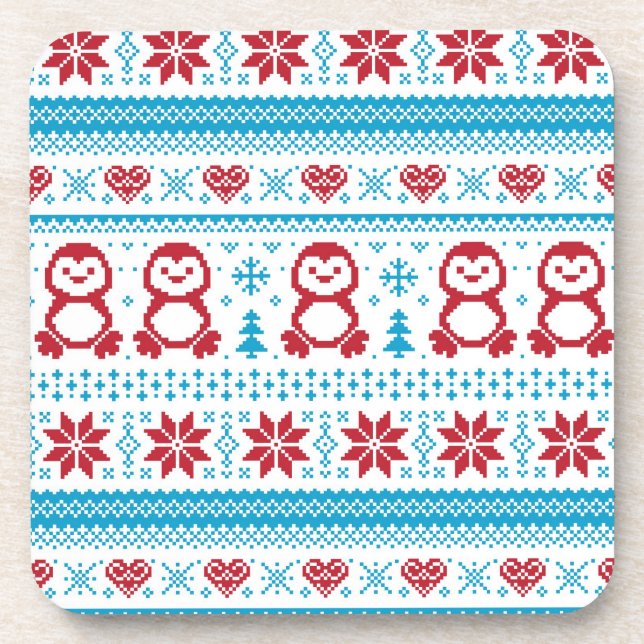 Christmas and Winter knitted pattern Coaster (Front)