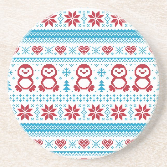 Christmas and Winter knitted pattern Coaster (Front)