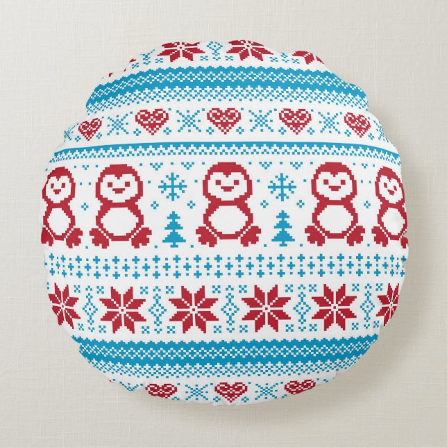 Christmas and Winter knitted pattern Round Cushion (Front)
