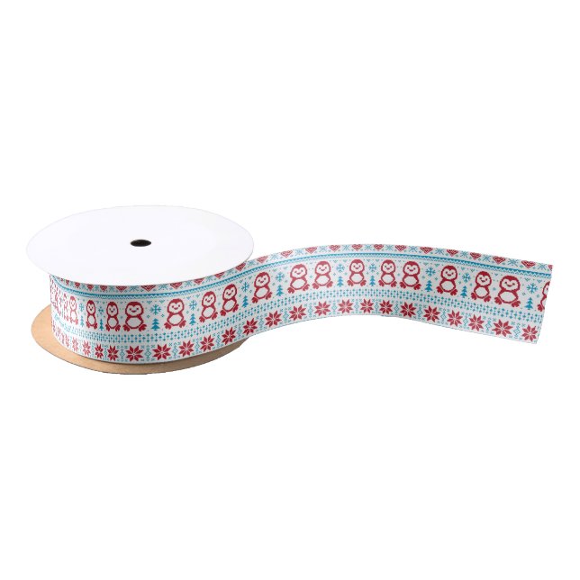 Christmas and Winter knitted pattern Satin Ribbon (Spool)