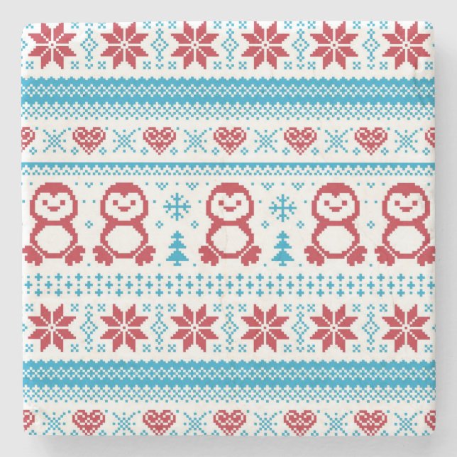 Christmas and Winter knitted pattern Stone Coaster (Front)