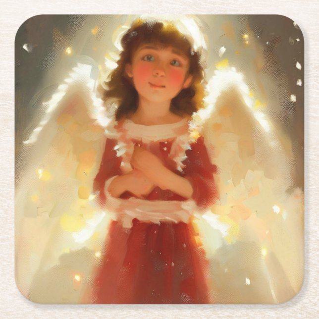 Christmas Angel 4 Square Paper Coaster (Front)