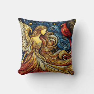 Christmas Angel and Cardinal Cushion