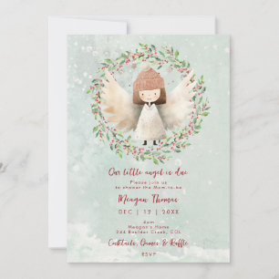 Christmas angel and holly baby shower Invitation