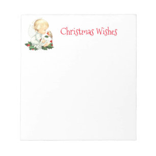 Christmas Angel and Robin Christmas Wishes Notepad