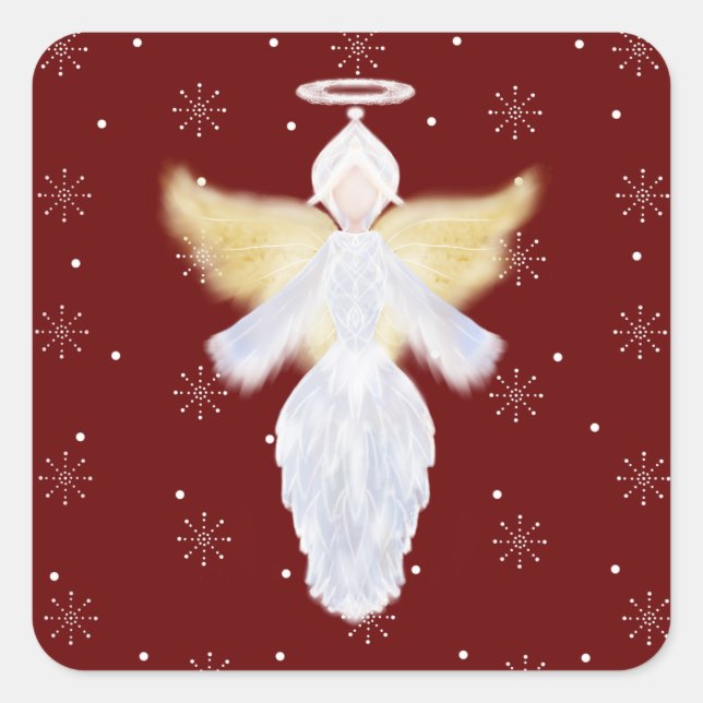 Christmas Angel and Snowflakes | Square Sticker (Front)