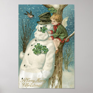 Christmas Angel and Snowman Poster