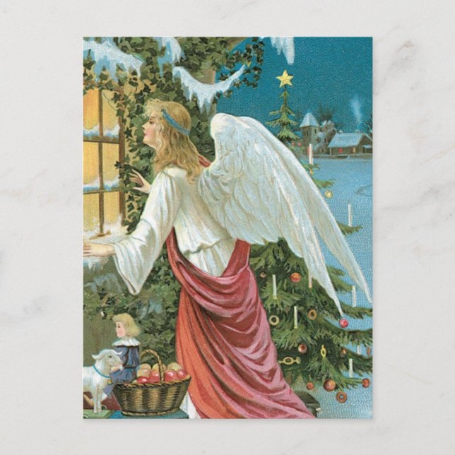 Christmas Angel at the Window Holiday Postcard (Front)
