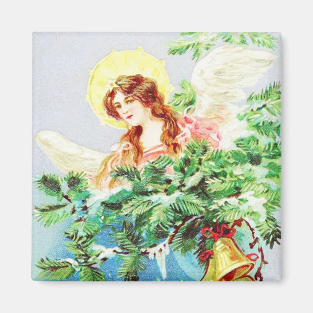 Christmas Angel & Bell Vintage Magnet (Front)