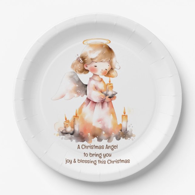 Christmas Angel Blessing Paper Plate (Front)