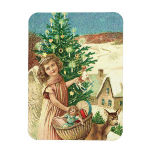 Christmas angel bringing toys magnet