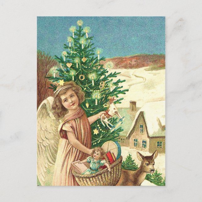 Christmas angel bringing toys postcard (Front)