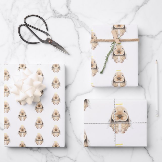 Christmas Angel Bunny Wrapping Paper Sheet (Front)