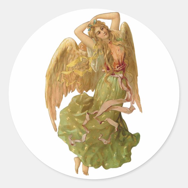 Christmas Angel Classic Round Sticker (Front)