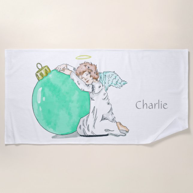 Christmas Angel custom name beach towel (Front)