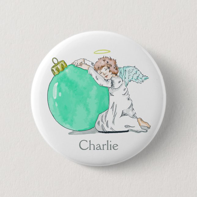 Christmas Angel custom name button (Front)